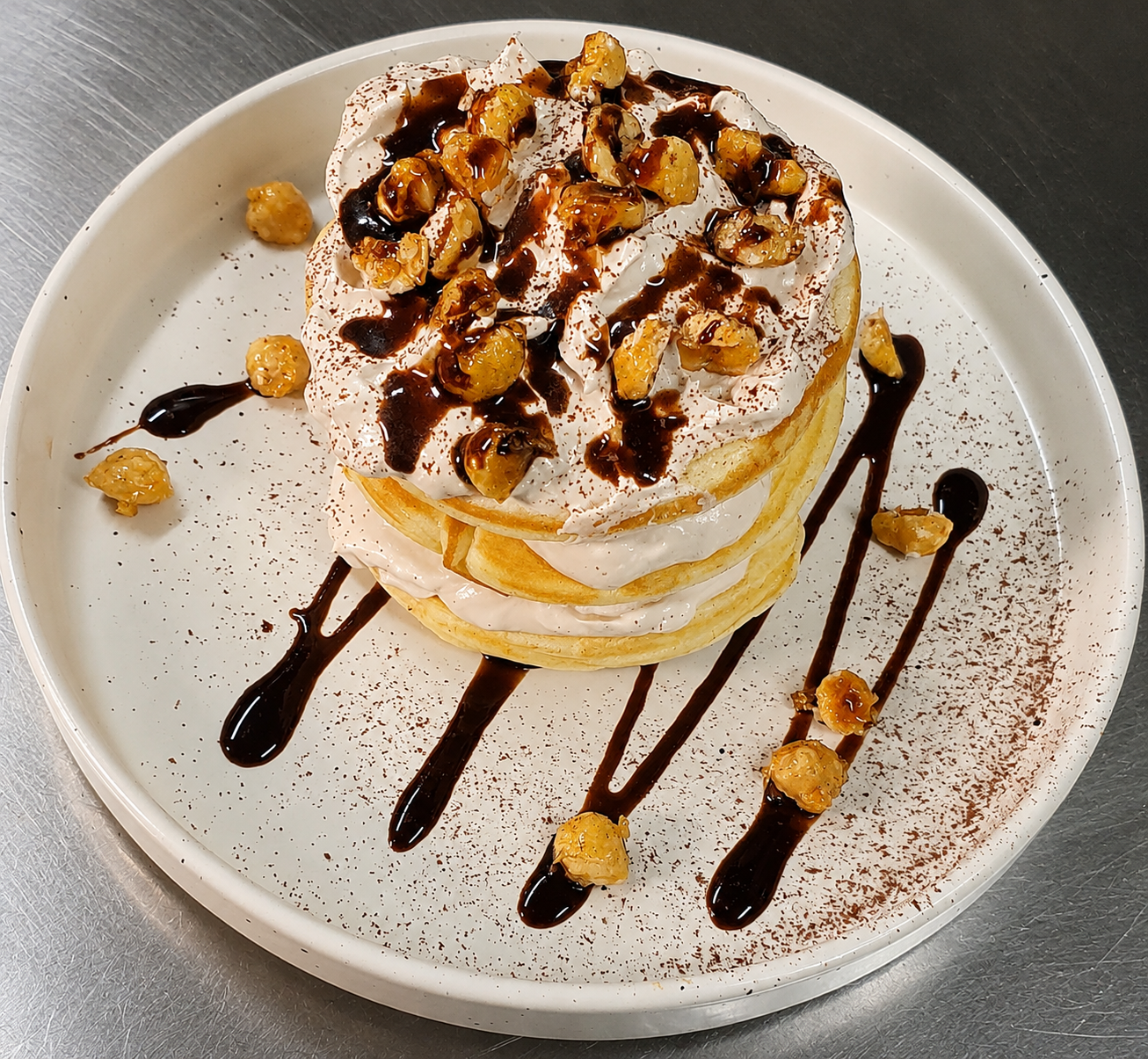 Pancakes · coffee cream · candied hazelnut