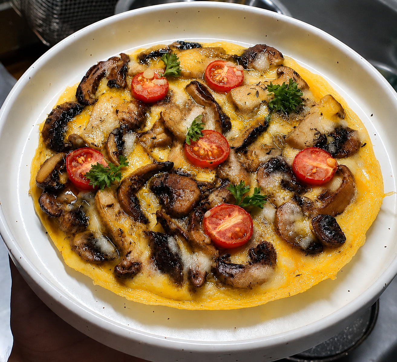 Assorted mushroom open omelette