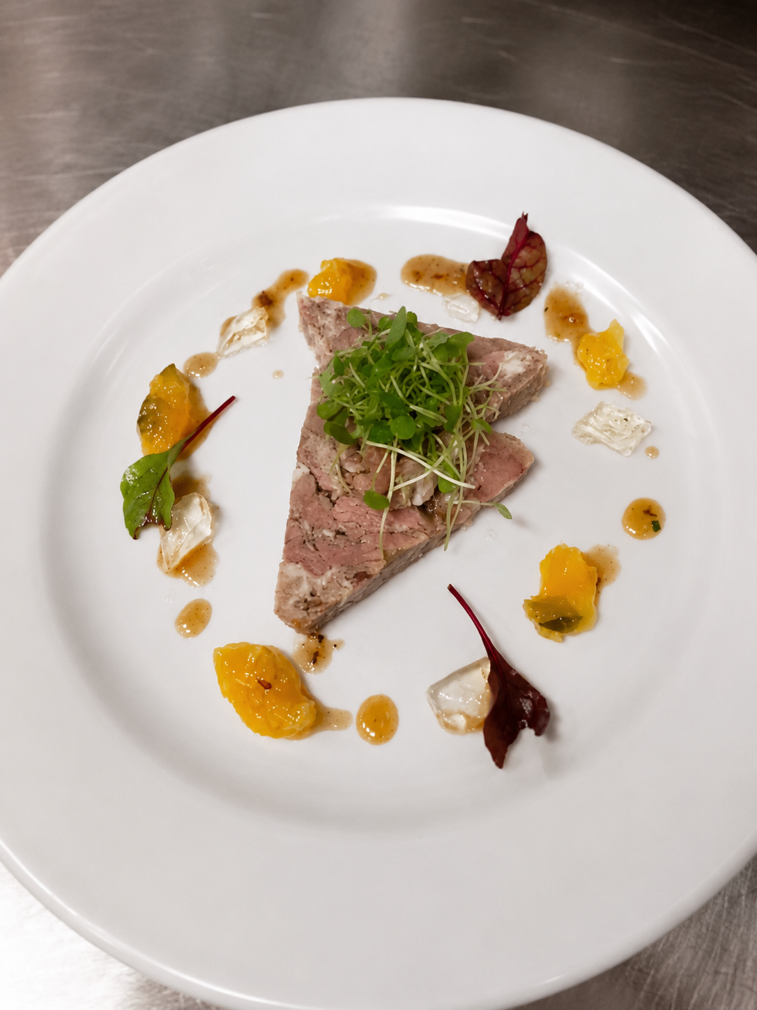 PORK HOCK TERRINE · PICCALILLI . APPLE GEL