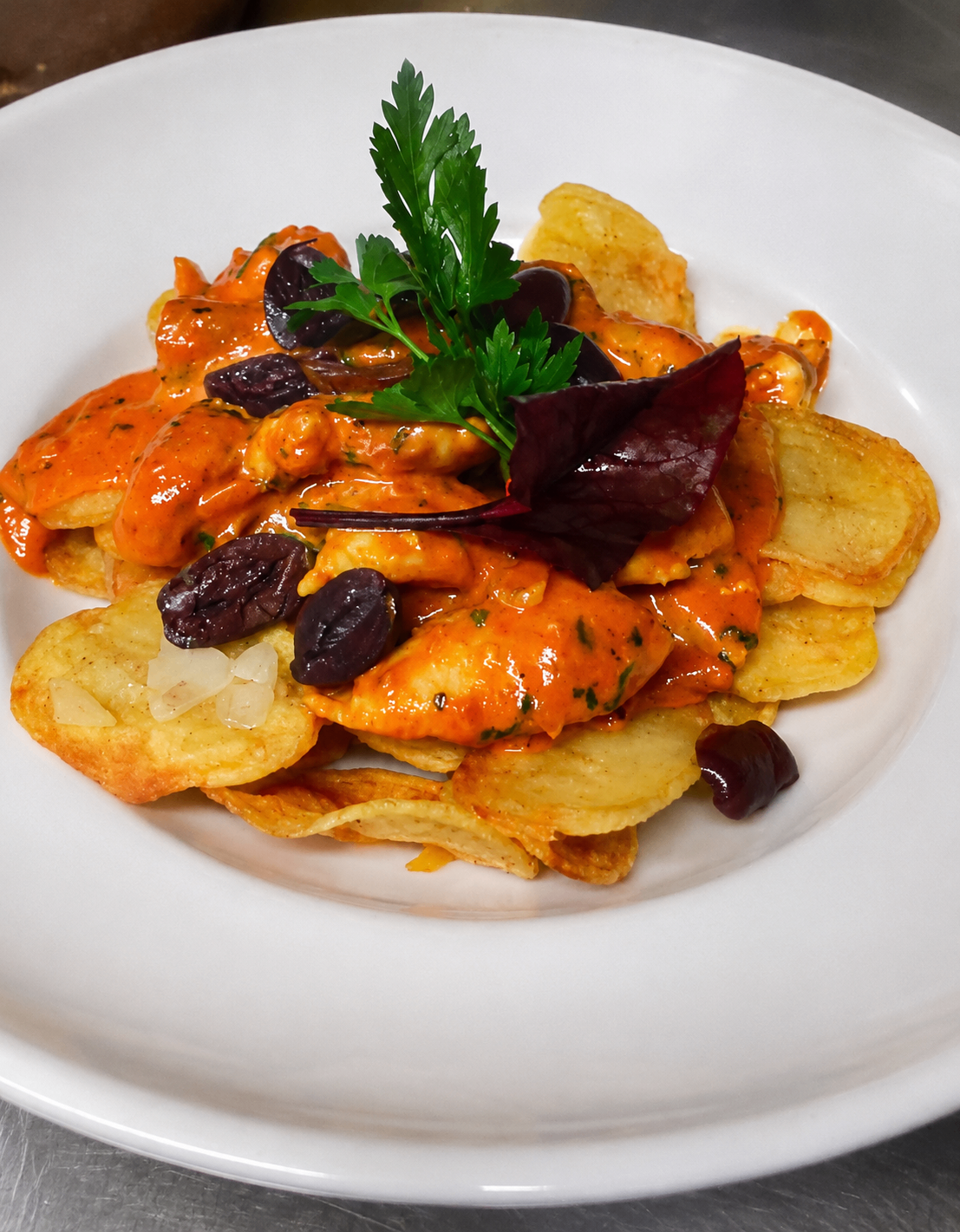 Chicken fricasse · tomato olive sauce