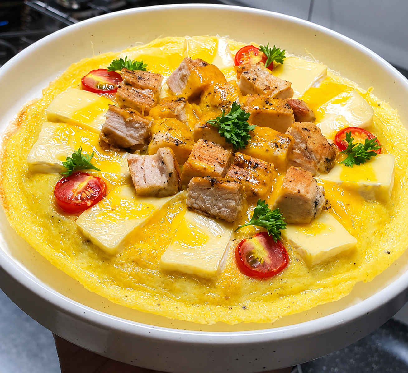 Chicken · camembert omelette