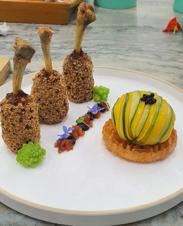 CHICKEN CROQUETTES · PEACH RAISIN CHUTNEY . CHICKEN LIVER PATE