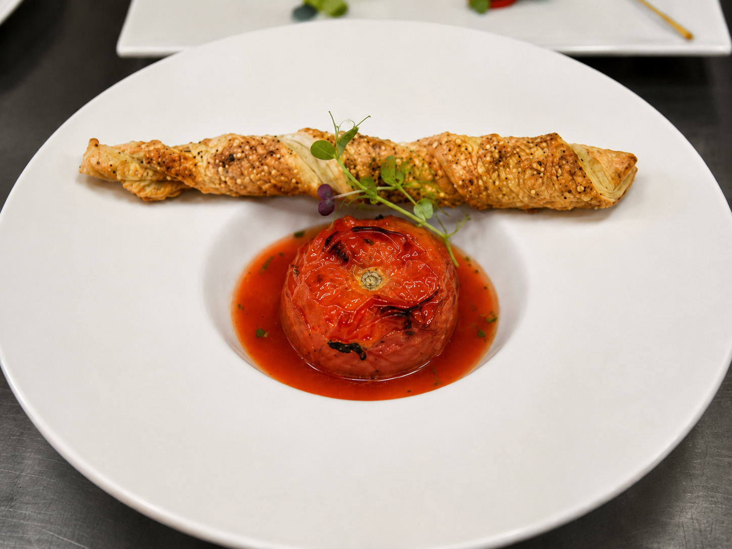 STUFFED TOMATO · RICOTTA SPINACH WALNUT . TOMATO TEA