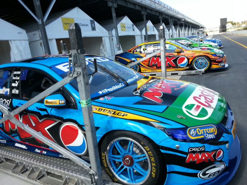 Pepsi Max Ford and Castrol Ford on transporters