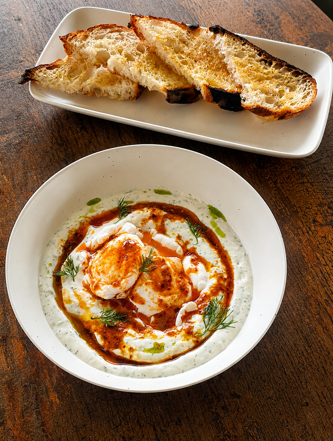 Turkish eggs · chili butter · sourdough