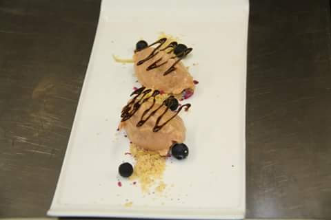 Rhubarb ice cream · macadamia crumble